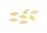 Gold Leaf Charm, 50 Gold Plated Brass Leaf Charms (10x5x0.40mm) Y222