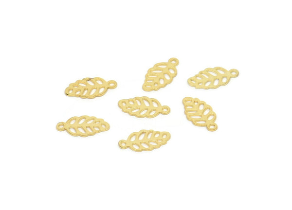 Gold Leaf Charm, 50 Gold Plated Brass Leaf Charms (10x5x0.40mm) Y222