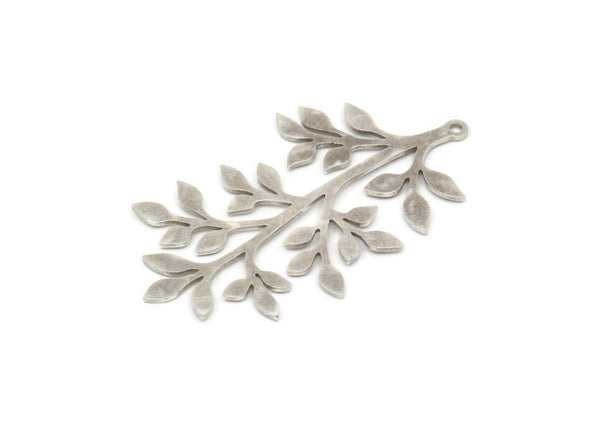 Gümüş Yaprak Tılsımı, 1 Halkalı 4 Antik Gümüş Kaplama Pirinç Dal Tılsımı, Tılsım Kolye Uçları (39x23x0,60 mm) SMP0966 A5070