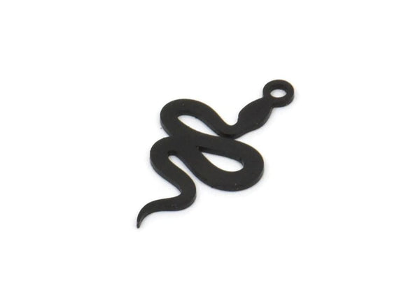 Siyah Yılan Tılsımı, 1 Halkalı 24 Oksitlenmiş Siyah Pirinç Yılan Şeklinde Tılsım, Kolye Uçları, Bulgular (19x11x0,60 mm) A4090