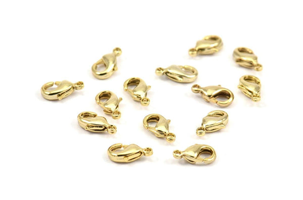 Gold Parrot Clasp, 12 Gold Plated Brass Lobster Claw Clasps (10x5mm) A0364 Q0058