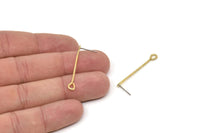 Pirinç Çubuk Küpe, 6 Ham Pirinç Kürek Gözü İğne Küpe (36x1,2 mm) D1542