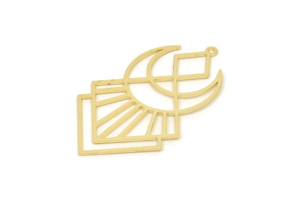 Gold Diamond Charm, 2 Gold Plated Brass Crescent Moon Charms With 1 Loop, Findings (42x25x0.60mm) SMP1068 A6018