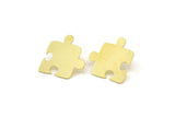 Brass Puzzle Earring, 6 Raw Brass Puzzle Shaped Stud Earrings (21x20x0.60mm) A6755