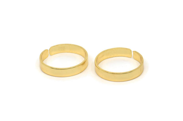 Gold Smooth Ring, 4 Gold Plated Brass Adjustable Smooth Rings, Ring Settings (21x4mm) A2569