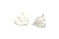Silver Bird Earring, 4 Antique Silver Plated Brass Bird Stud Earrings (19x21x0.60mm) A4336 A3506