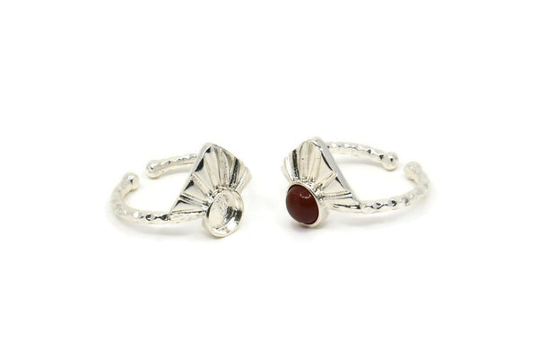 Silver Ring Settings, 2 925K Sterling Plated Brass Drop Ring With 1 Stone Setting - Pad Size 6mm N1112