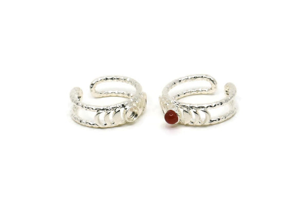 Silver Ring Settings, 2 925K Sterling Plated Brass Moon Phases Ring With 1 Stone Setting - Pad Size 4mm V134