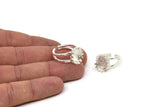 Silver Ring Setting, 925K Sterling Plated Brass Adjustable Ring - Ring Stone Setting - Pad Size 12x10mm N1387