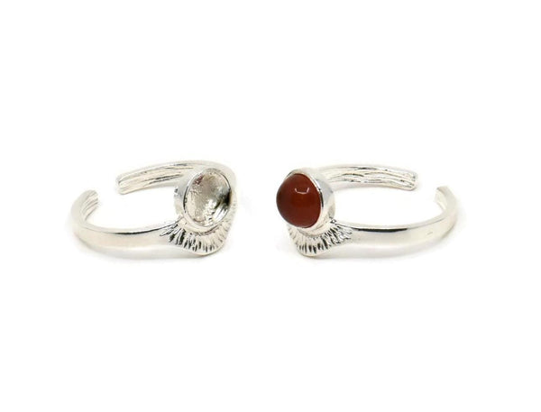 Silver Ring Settings, 2 925K Sterling Plated Brass Adjustable Sunrise Rings - Pad Size 6mm N0738 H1361