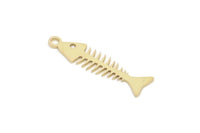 Brass Fish Bone Charm, Raw Brass Fish Bone Charms With 1 Loop, Blanks, Findings (22/32x0.60mm) SMP2147
