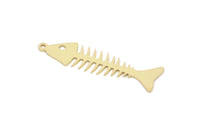 Brass Fish Bone Charm, Raw Brass Fish Bone Charms With 1 Loop, Blanks, Findings (22/32x0.60mm) SMP2147