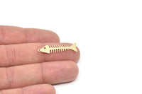Brass Fish Bone Charm, Raw Brass Fish Bone Charms With 1 Loop, Blanks, Findings (22/32x0.60mm) SMP2147