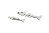 Steel Fish Bone Charm, Stainless Steel Fish Bone Charms With 1 Loop, Blanks, Findings (22/32x0.80mm) SMP2147