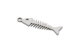 Steel Fish Bone Charm, Stainless Steel Fish Bone Charms With 1 Loop, Blanks, Findings (22/32x0.80mm) SMP2147