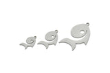 Steel Fish Charm, Stainless Steel Fish Charms With 1 Loop, Blanks, Findings (15/20/30x0.80mm) SMP2181
