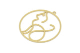 Brass Round Charm, Raw Brass Cat Charms With 1 Loop, Findings (32x30x0.60mm) SMP2186