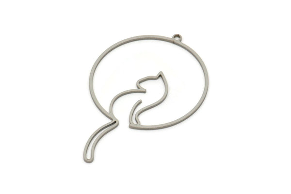 Steel Round Charm, Stainless Steel Cat Charms With 1 Loop, Findings (46x30x0.80mm) SMP2187