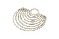 Silver Semi Circle Charm, Antique Silver Plated Brass Charms With 1 Loop, Earring Findings (43x45x0.60mm) A6394