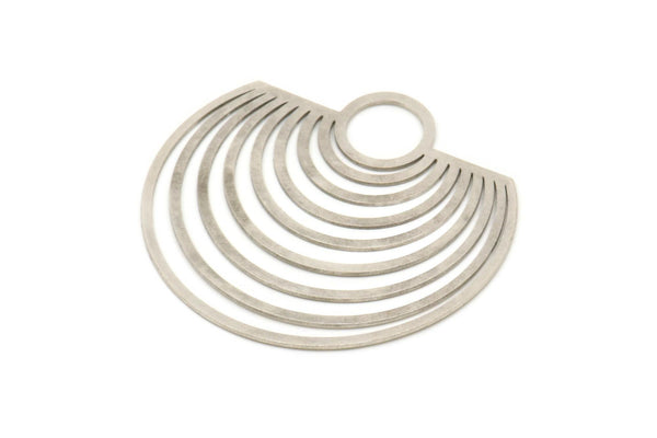 Silver Semi Circle Charm, Antique Silver Plated Brass Charms With 1 Loop, Earring Findings (43x45x0.60mm) A6394