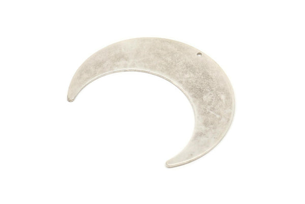 Silver Moon Charm, 2 Antique Silver Plated Brass Crescent Moon Charms With 1 Hole, Stamping Blanks (50x15x0.90mm) M836