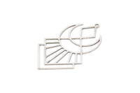Silver Diamond Charm, 2 Antique Silver Plated Brass Crescent Moon Charms With 1 Loop, Findings (42x25x0.60mm) SMP1068 A6018