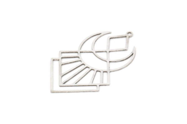 Silver Diamond Charm, 2 Antique Silver Plated Brass Crescent Moon Charms With 1 Loop, Findings (42x25x0.60mm) SMP1068 A6018