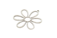 Silver Flower Charm, 4 Antique Silver Plated Brass Flower Shaped Charms With 1 Loop, Charm Pendants (32x27x0.80mm) SMP0769 A6229