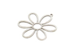 Silver Flower Charm, 4 Antique Silver Plated Brass Flower Shaped Charms With 1 Loop, Charm Pendants (32x27x0.80mm) SMP0769 A6229
