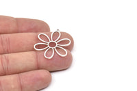 Silver Flower Charm, 4 Antique Silver Plated Brass Flower Shaped Charms With 1 Loop, Charm Pendants (32x27x0.80mm) SMP0769 A6229