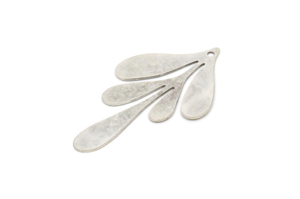 Silver Leaf Charm, 2 Antique Silver Plated Brass Leaf Charms With 1 Hole, Charm Pendants (47.5x27x0.60mm) A6232