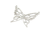 Silver Butterfly Charm, 2 Antique Silver Plated Brass Butterfly Charms With 2 Loops, Necklace Findings (33x38x0.60mm) A6520