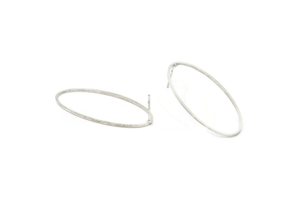 Silver Oval Earring, 6 Antique Silver Plated Brass Oval Stud Earrings (40x20x0.80mm) BS 2334 A1769