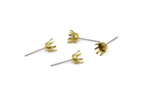 Stainless Steel Earring, 24 Raw Brass Earring Posts / Stainless Steel (7x17mm) Pad E085