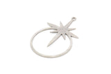 Silver Star Charm, 4 Antique Silver Plated Brass Round Charms With 1 Loop, Pole Star Charms, Pendants, Findings (33x21x0.60mm) A6358