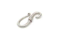 Silver Clasp Hooks, 2 Antique Silver Plated Brass Clasp Connectors (21x10mm) D0236 Y228