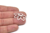 Silver Flower Charm, 8 Antique Silver Plated Brass Flower Charms, Charm Pendants, Findings (33x22x0.60mm) A5007