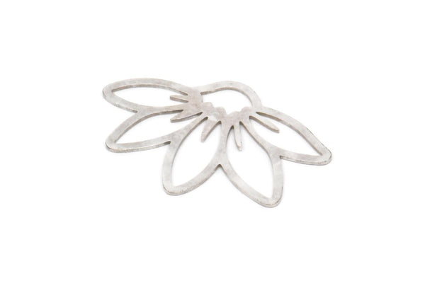 Silver Flower Charm, 8 Antique Silver Plated Brass Flower Charms, Charm Pendants, Findings (33x22x0.60mm) A5007