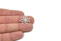 Silver Flower Charm, 10 Antique Silver Plated Brass Flower Charms With 1 Hole, Earring Findings (22x21x0.60mm) A5117