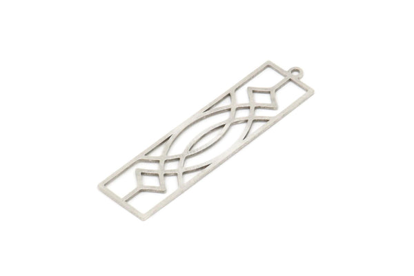 Silver Rectangle Charm, 4 Antique Silver Plated Brass Rectangle Charms With 1 Loop, Pendants, Findings (42x11x0.60mm) SMP0869 A2974