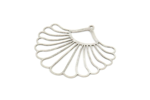 Silver Flower Charm, Antique Silver Plated Brass Flower Charm With 1 Loop, Charm Pendants, Findings (40x46x0.60mm) A6350