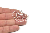 Silver Flower Charm, Antique Silver Plated Brass Flower Charm With 1 Loop, Charm Pendants, Findings (40x46x0.60mm) A6350