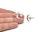 Silver Ring Settings, 925K Sterling Plated Brass Moon And Planet Ring With 1 Stone Setting - Pad Size 6mm N1495