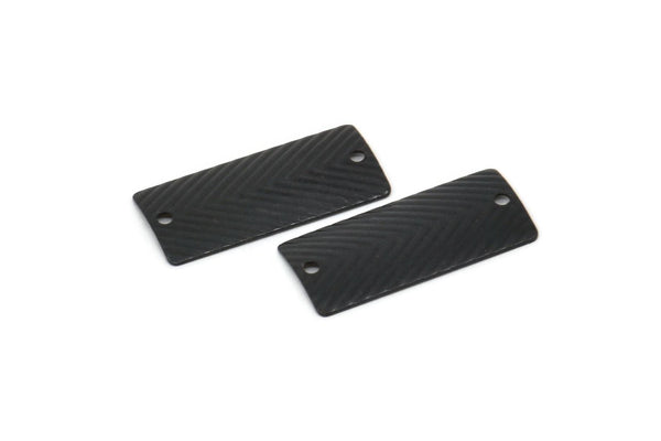 Siyah Dikdörtgen Charm, 2 Delikli 12 Dokulu Oksitlenmiş Siyah Pirinç Dikdörtgen Bağlantı Parçası, Bağlantı Parçaları (22x10x0,50 mm) D1121