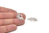 Silver Sun Earring, 6 Antique Silver Plated Brass Sun Shaped Stud Earrings (28x17x0.60mm) A3016