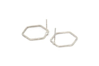 Hexagon Ring Earrings, 8 Antique Silver Plated Brass Hexagon Stud Earrings (16x0.80mm) Bs-1165 A3646