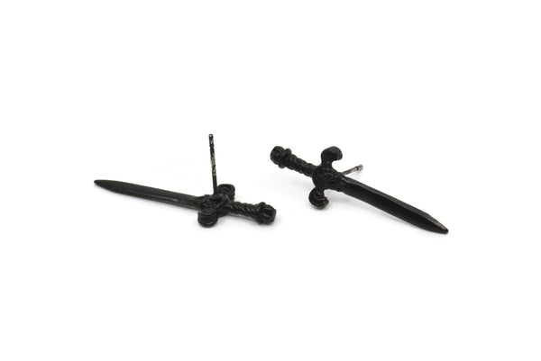 Şövalye Kılıcı Küpe, 2 Oksitlenmiş Siyah Pirinç Kılıç Küpe (33x10mm) N0248 A1177