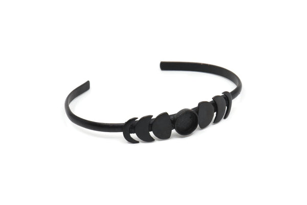 Black Moon Cuff, Oxidized Black Brass Moon Phases Cuff Stone Setting With 1 Pad -  Pad Size 8mm N1143 H1206