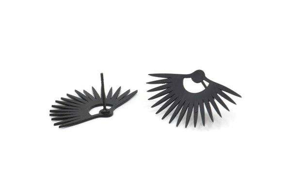 Siyah Güneş Küpe, 6 Oksitlenmiş Siyah Pirinç Güneş Şeklinde Küpe (28x17x0,60 mm) A3016