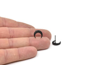 Black Moon Earring, 6 Oxidized Black Brass Crescent Moon Stud Earrings (12x3x2mm) A2182